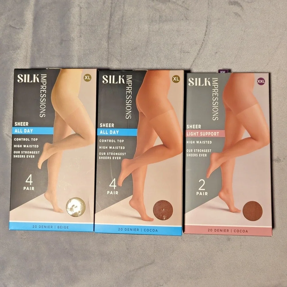 Silk Impressions Pantyhose XL, 2XL Beige, Cocoa Mixed Lot 3 Boxes 10 pairs